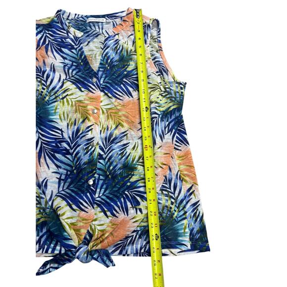 Notations Women’s XL Sleeveless Top Tropical Palm Leaf Print Tie Front Resort - Picture 3 of 6